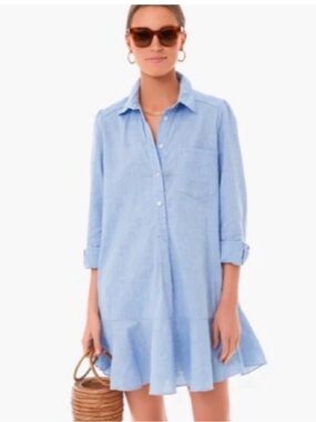Tuckernuck Light Blue Button-Front Mini Shirt Dress